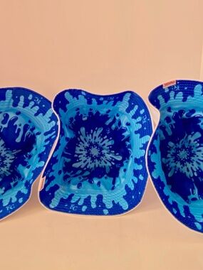 Three new MLB KC Royals White Bucket Hats with Blue Logo. Reversible. Coca-cola